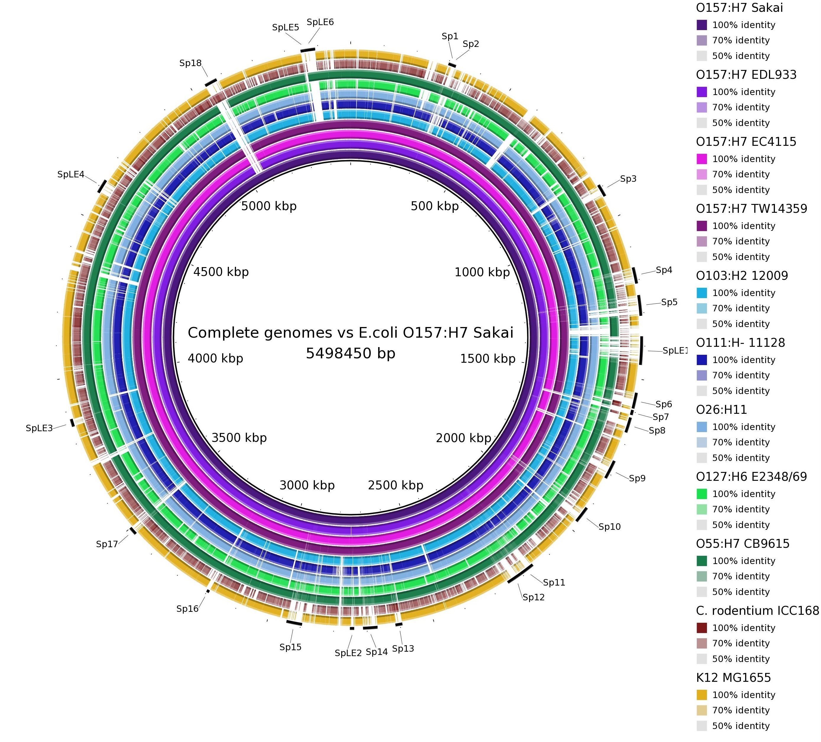 Complete genomes vs E.coli O157:H7 Sakai